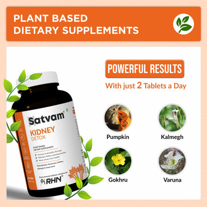 SATVAM Kidney Detox (60 Tablets) | Natural Herbal Supplement for Kidney Cleanse, Urinary Tract Support & Renal Health for Daily Wellness