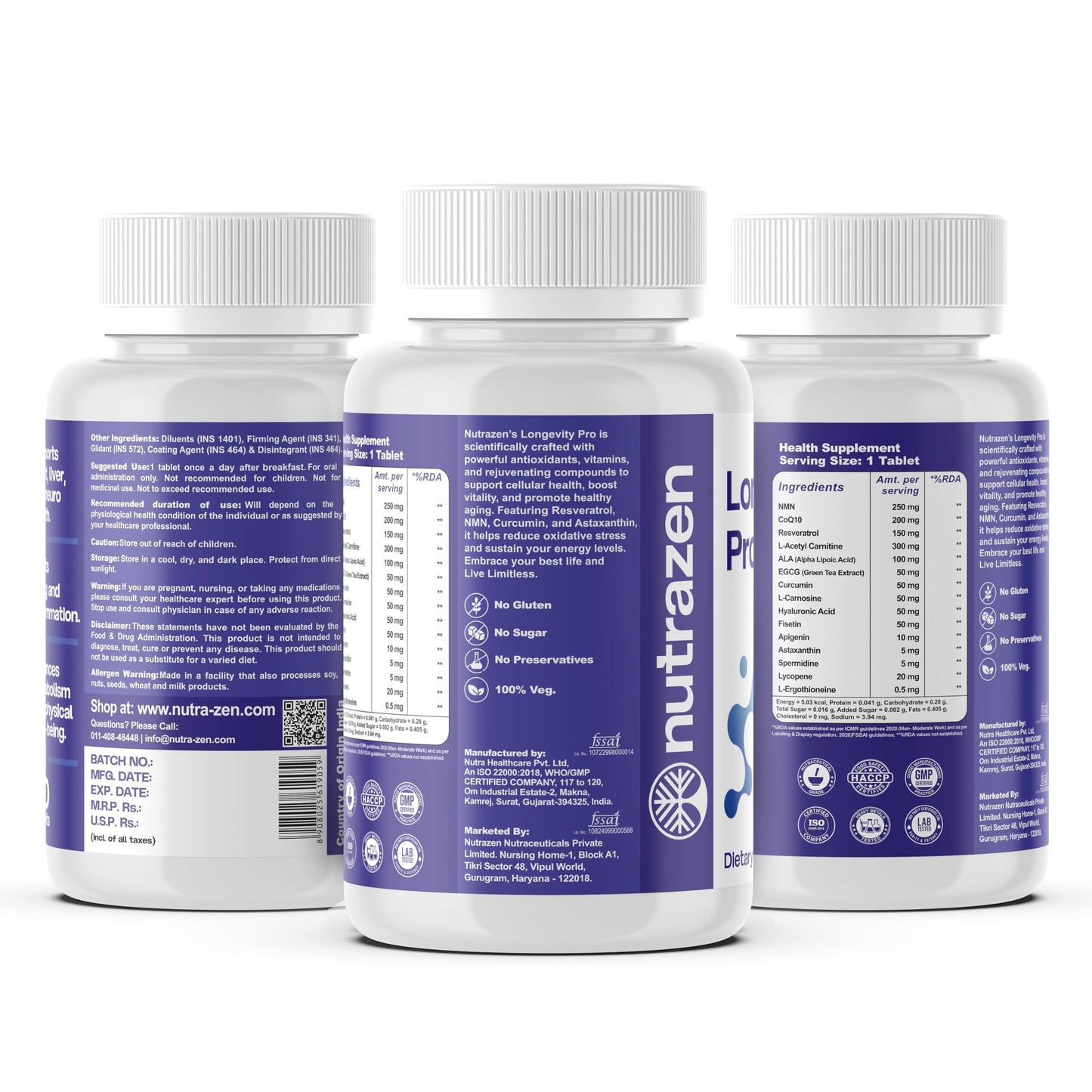 Nutrazen Longevity Pro - Pack of 2, 60 Tablets | Resveratrol, CoQ10, AHA