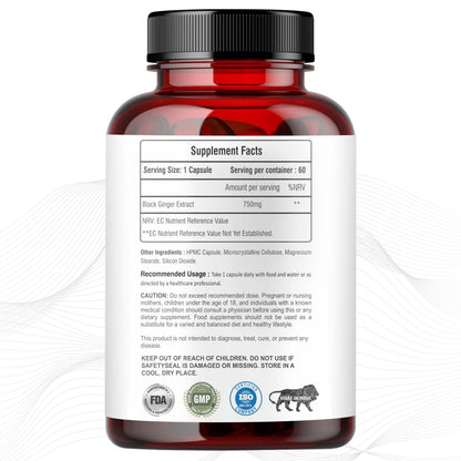 Raskam Black Ginger Capsules, 60 Veg Capsules Each, Improves Circulation, Boosts Energy with Powerful Antioxidants (Pack of 2)