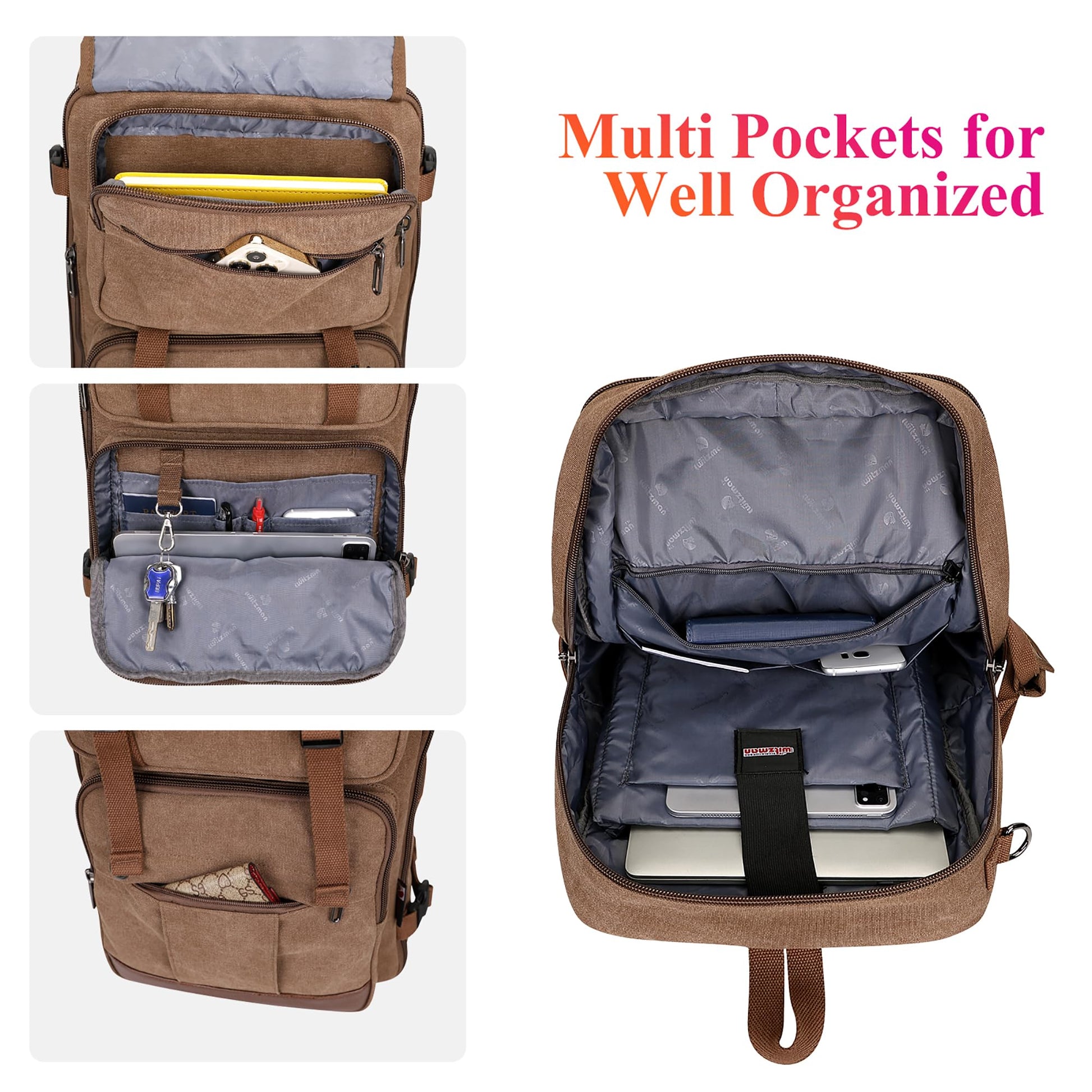 WITZMAN Canvas Travel Backpack for Men Large Laptop Backpack Fit 17 inc- image 6