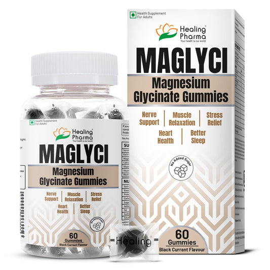 Healing Pharma - Maglyci Magnesium Glycinate Gummies for Better Sleep, Stress Relief and Muscle Relaxation | With Vitamin D3 & B6 | Zero Added Sugar | Magnesium Glycinate Supplement For Men & Women- 60 Gummies Black Currant Flavour