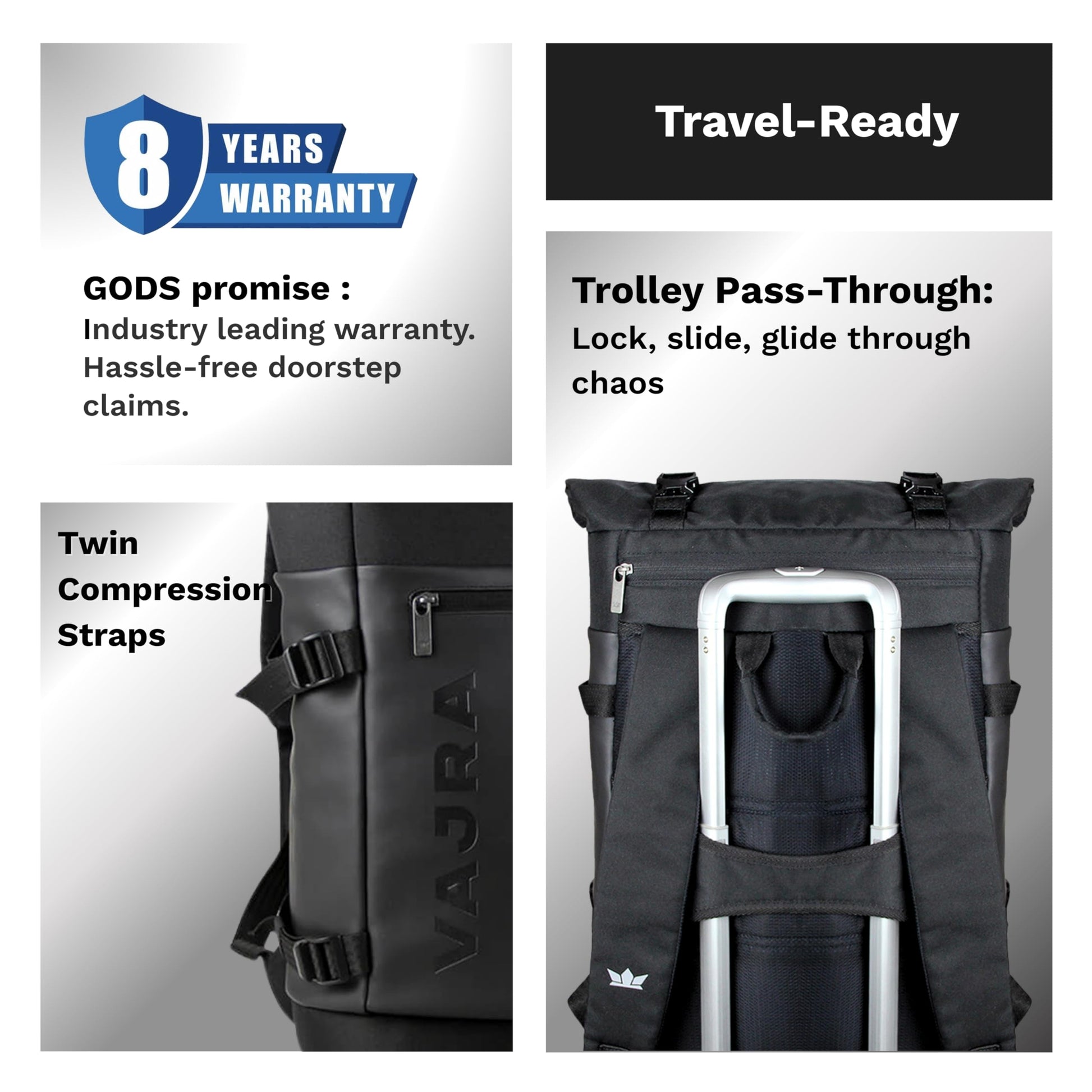 Gods Vajra Rolltop Travel Backpack with Antitheft Laptop Compartment an- image 2