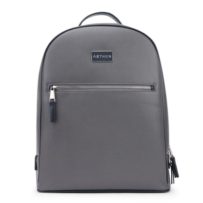 AETHON | Apex Backpack | 14-inch Shoulder Bag | PU Leather | Shape Resistant, Separate Laptop Compartment | Luggage Sleeve | Grey