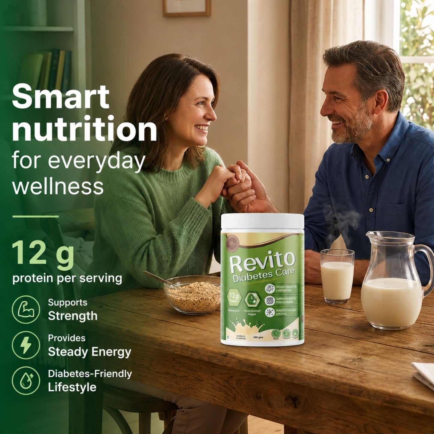 Revito Diabetes Care 400g Vanilla Flavor | Nutritional Supplement for Type 2 Diabetes (Pack of 1)