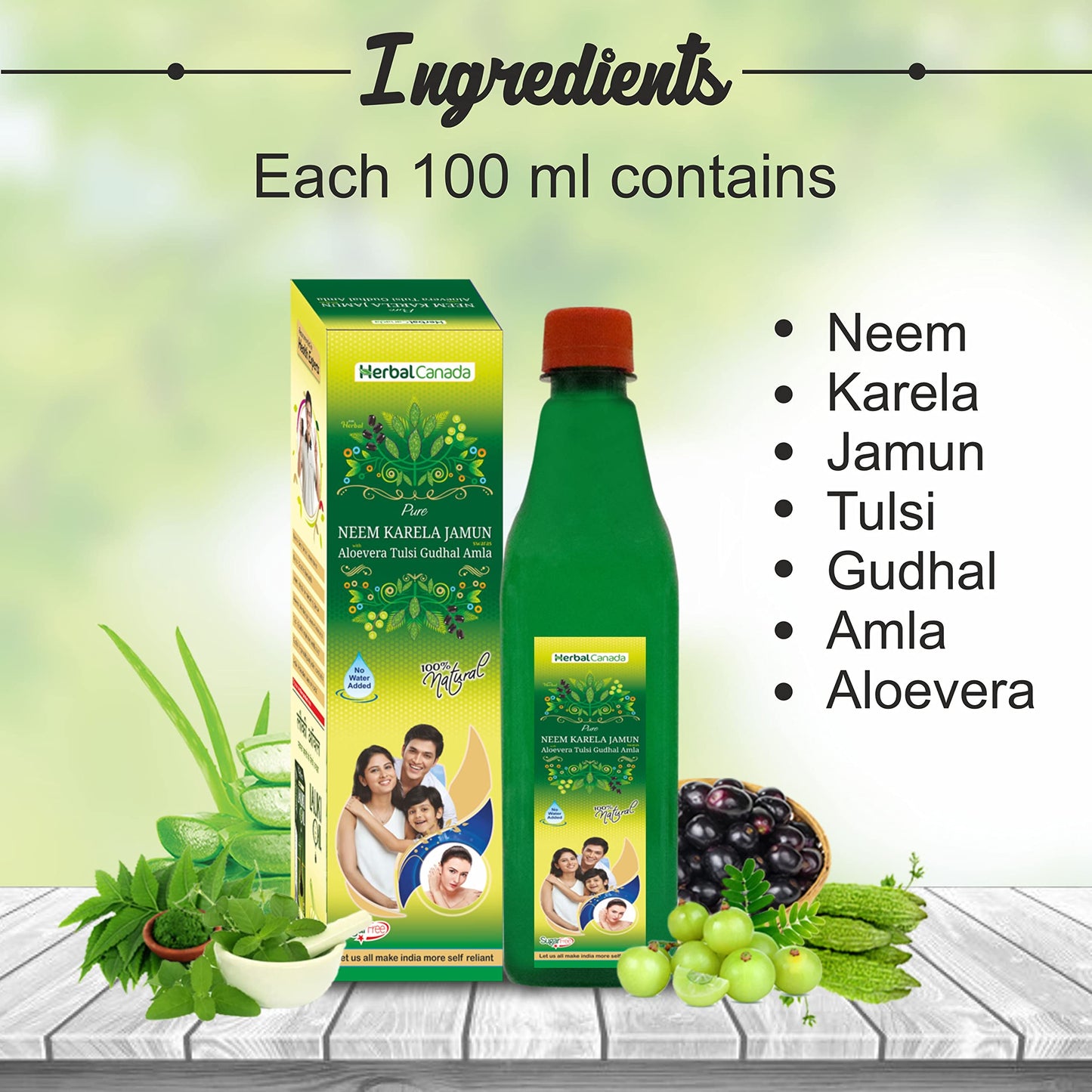 Herbal Canada Neem Karela Jamun | Good for liver health | Natural source of minerals | 100% Ayurvedic (1L)