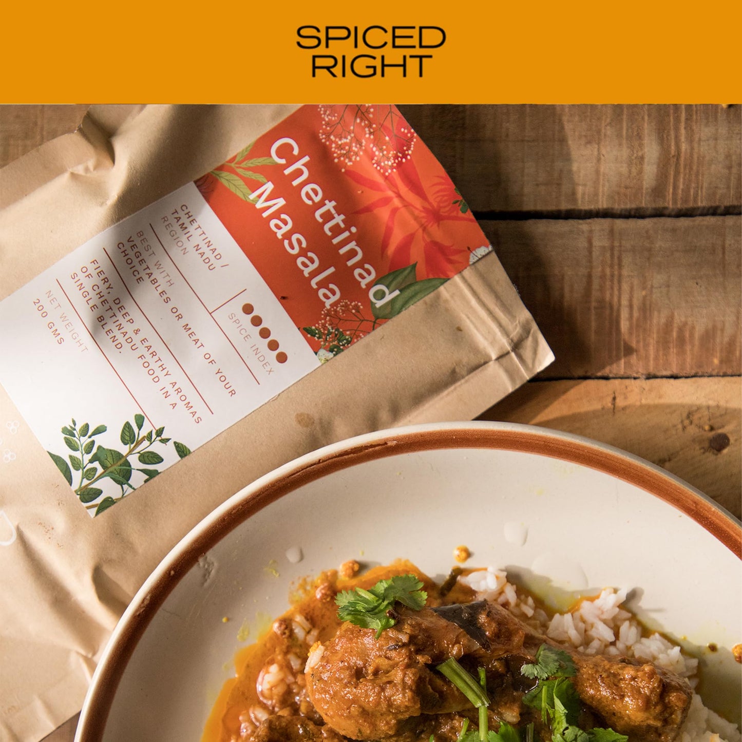 Spiced Right Chettinad Masala 200 g - South Indian Blend for Chicken Mutton Fish Prawns| No Preservatives or Artificial Colors | Authentic Hot Masala Spice Powder for Biryanis Curries & Gravies