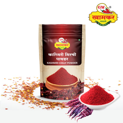 GW Khamkar Special Kashmiri Mirchi Powder | Sorted Stemless Chillies | Export Quality | Rich in Aroma & Colour | Traditionally Pounded | Cold Pressed | Pure & Natural Spices | No Artificial colour and Preservatives | Pack of 1- 185GM