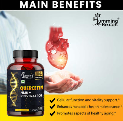 Humming Herbs Quercetin Supplement - NMN plus Resveratrol Extract - 90 Capsules