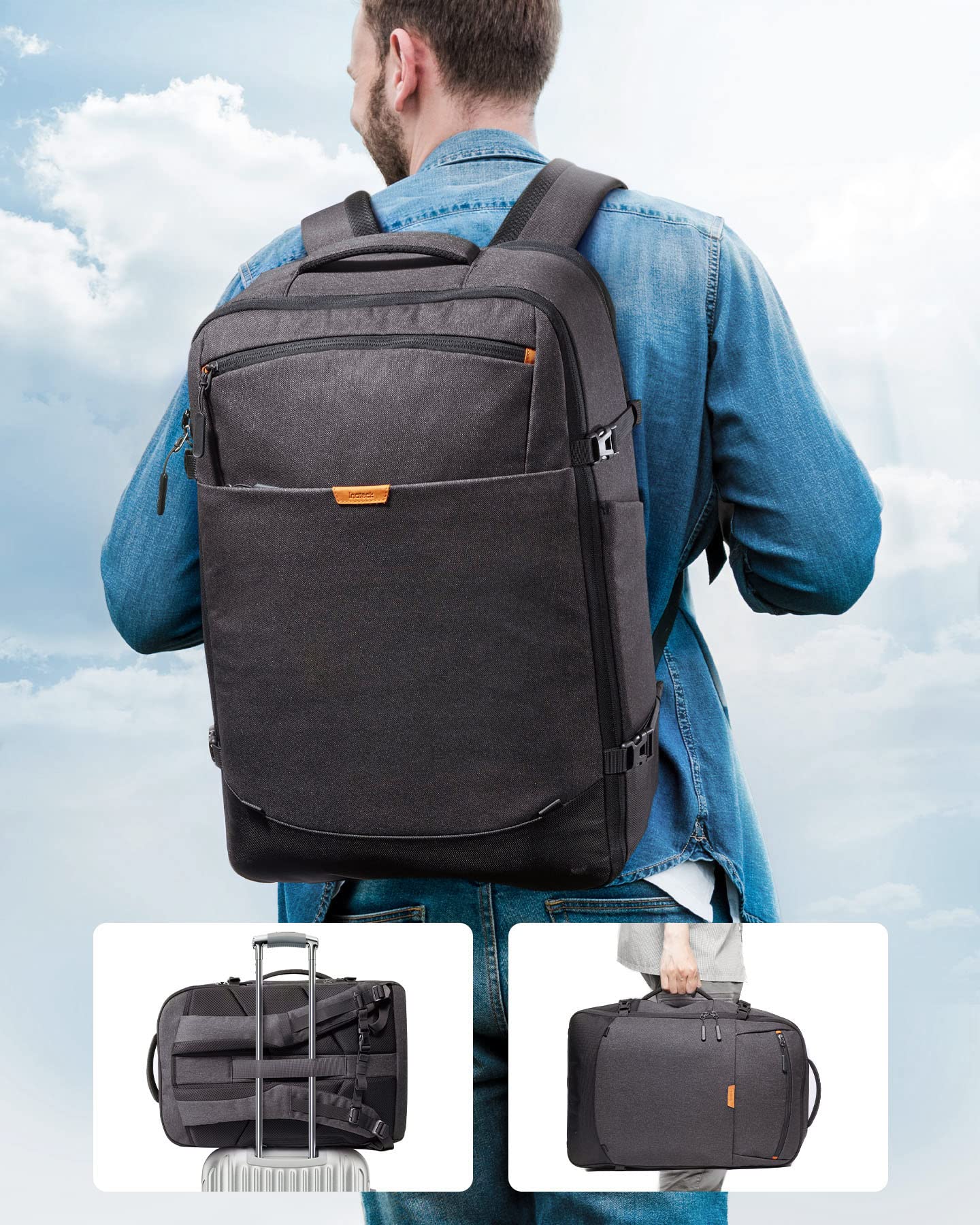 Inateck Large Airline Approved Carry-On Travel Backpack, Black, 46.2L, Expandable Travel Backpacks for Women and Men