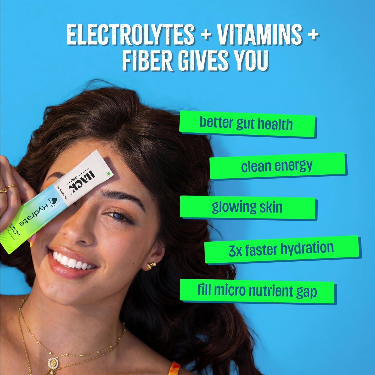 Hack Daily Hydrate Electrolyte Powder 28 Sachets, Zero Added Sugar Hydration Drink Mix with 6 Essential Electrolytes, Vitamin C & B12, Multi Flavor, for Summer Hydration, Workout Recovery & Travel Wellness (Peach, Mango Chilli , Lemon mint & Orange)