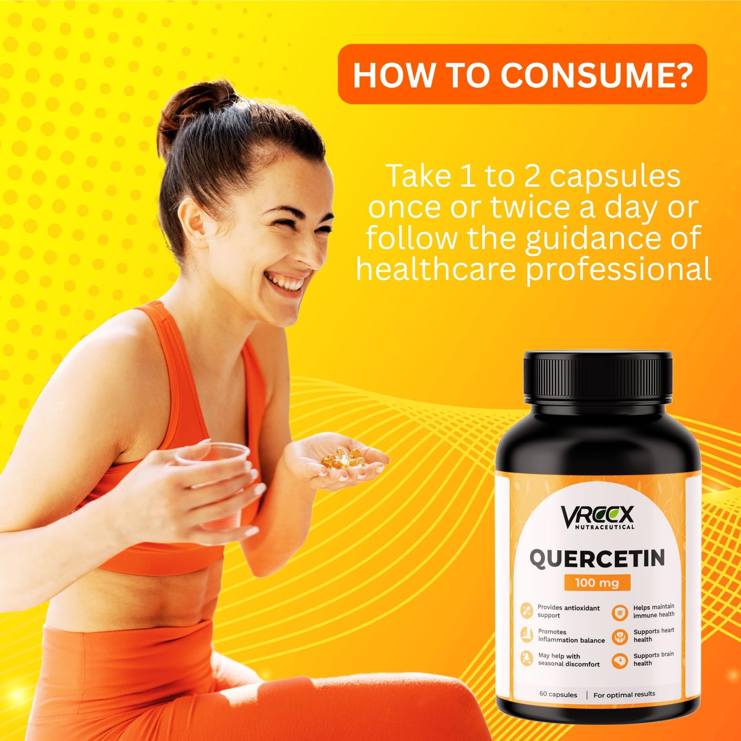 VREEX Quercetin 100 mg – Natural Bioflavonoid for Immune Support, Antioxidant Protection, Healthy Inflammatory Response & Heart Health (60 Capsules)