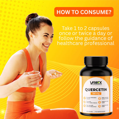 VREEX Quercetin 100 mg – Natural Bioflavonoid for Immune Support, Antioxidant Protection, Healthy Inflammatory Response & Heart Health (60 Capsules)