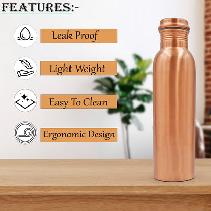 Adoko Pure Lacquer Coated Copper Bottles, BPA Free & Non-Toxic, Leak Proof and Joint Less with Ayurveda and Yoga Health Benefits 2Pcs Set (1 Litre Each)