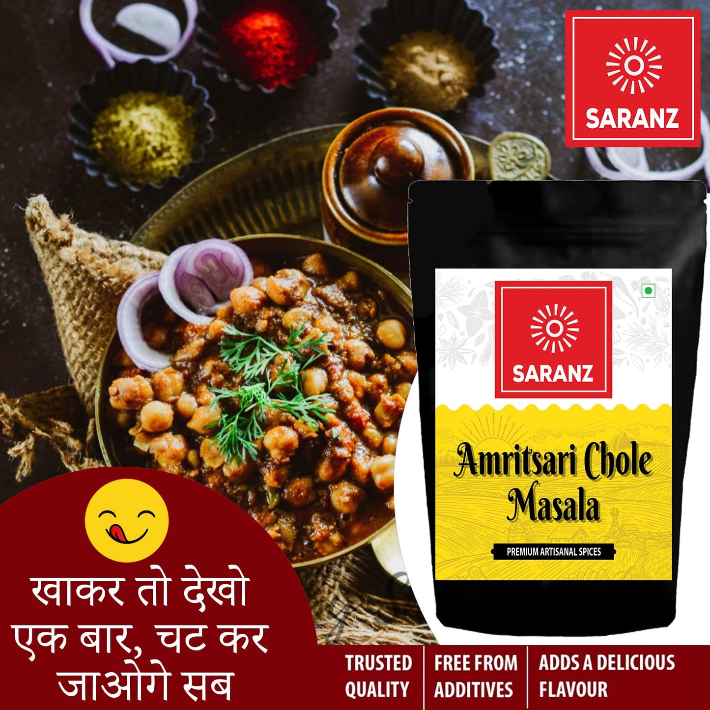 SARANZ Amritsari Chole Masala | Authentic Punjabi Chole Masala | Freshly Ground Spices for Restaurant-Style Chole & Chole Bhature | Rich Gravy Masala Blend – 100g Bottle
