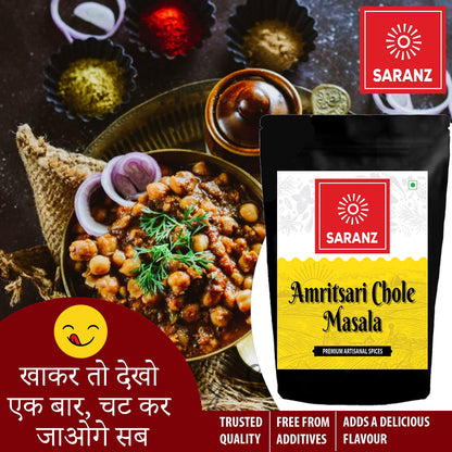 SARANZ Amritsari Chole Masala | Authentic Punjabi Chole Masala | Freshly Ground Spices for Restaurant-Style Chole & Chole Bhature | Rich Gravy Masala Blend – 100g Bottle