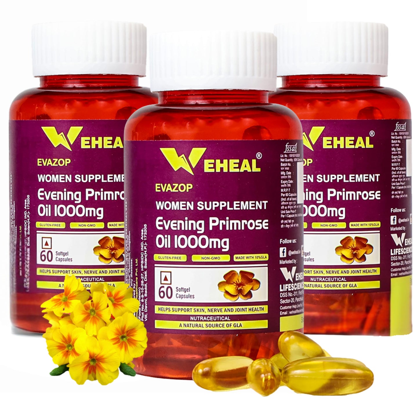 Weheal Evening Primrose Oil 1000MG - 180 Softgel Capsules | Women's Health & Hormonal Support | Evening Primrose Oil Capsules Supplement - Pack of 3