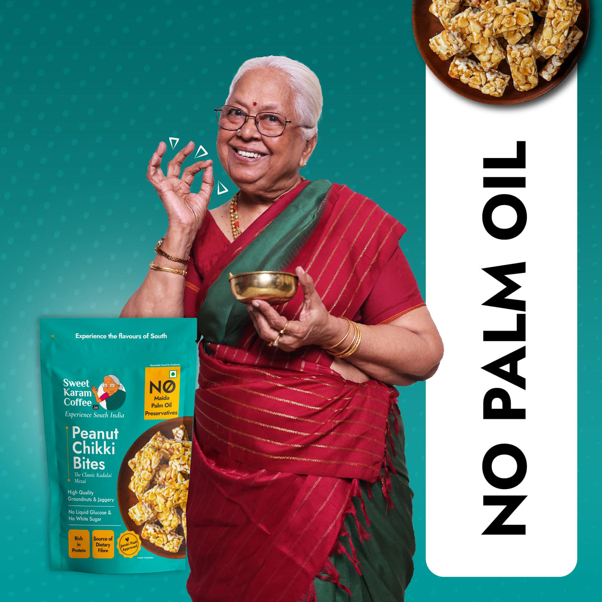Sweet Karam Coffee Peanut Chikki Bites – Pack of 2 (150g Each) | No Palm Oil or Preservatives | Jaggery Sweetened | White Sugar Free | High Protein & Fiber | Kadalai Mittai Gajak | Healthy Indian Snack