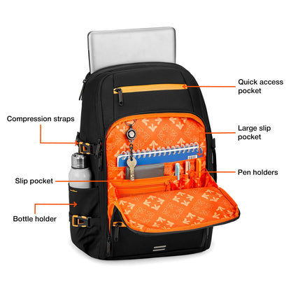 Nasher Miles Manhattan Premium Reversed Polyester Laptop Backpack 40L Ideal for College, School, Office, Travel, Overnighter | Men, Women, Boys, Girls (Black)