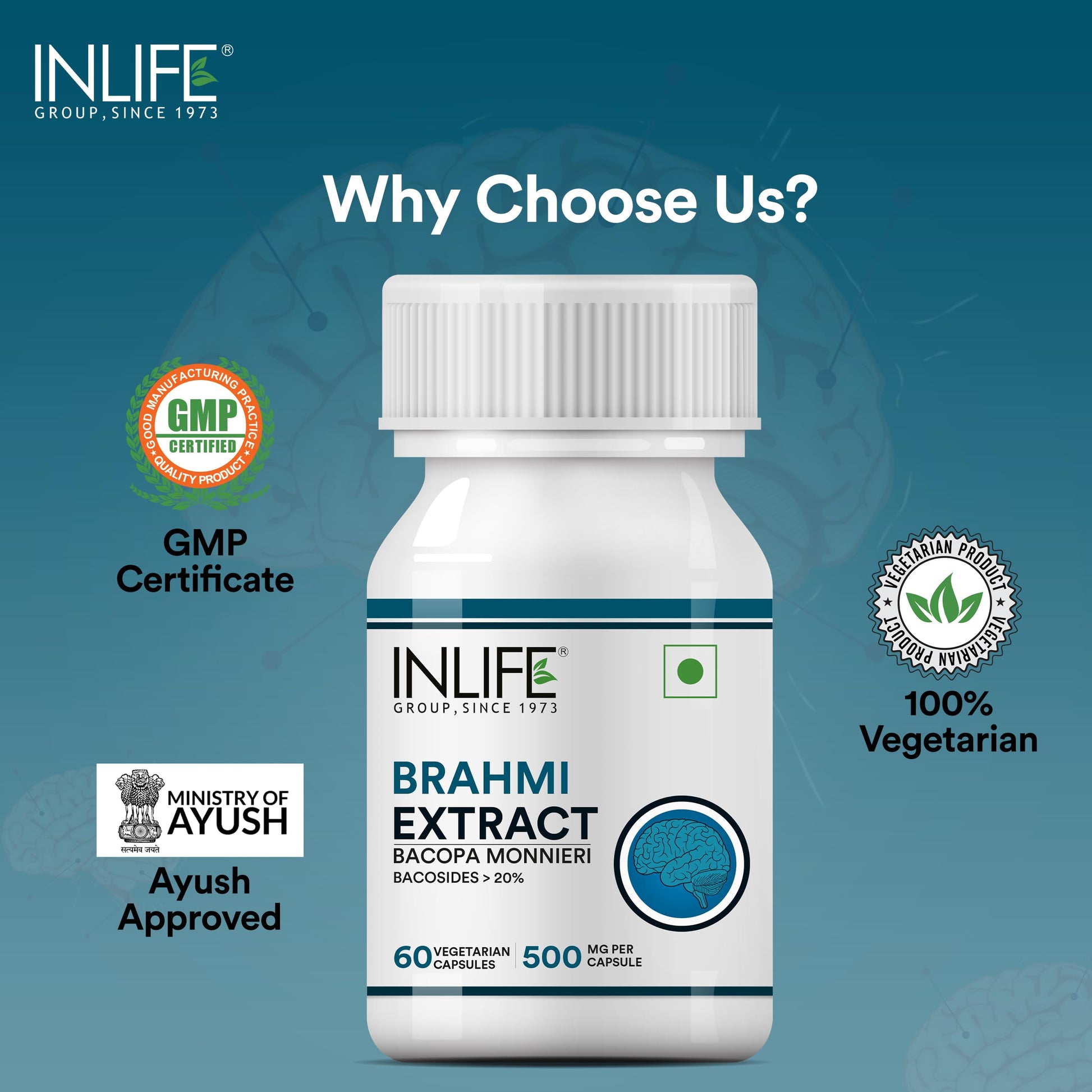 INLIFE Brahmi Capsules 500mg | Bacopa Monnieri Extract | Bacosides > 20- image 6