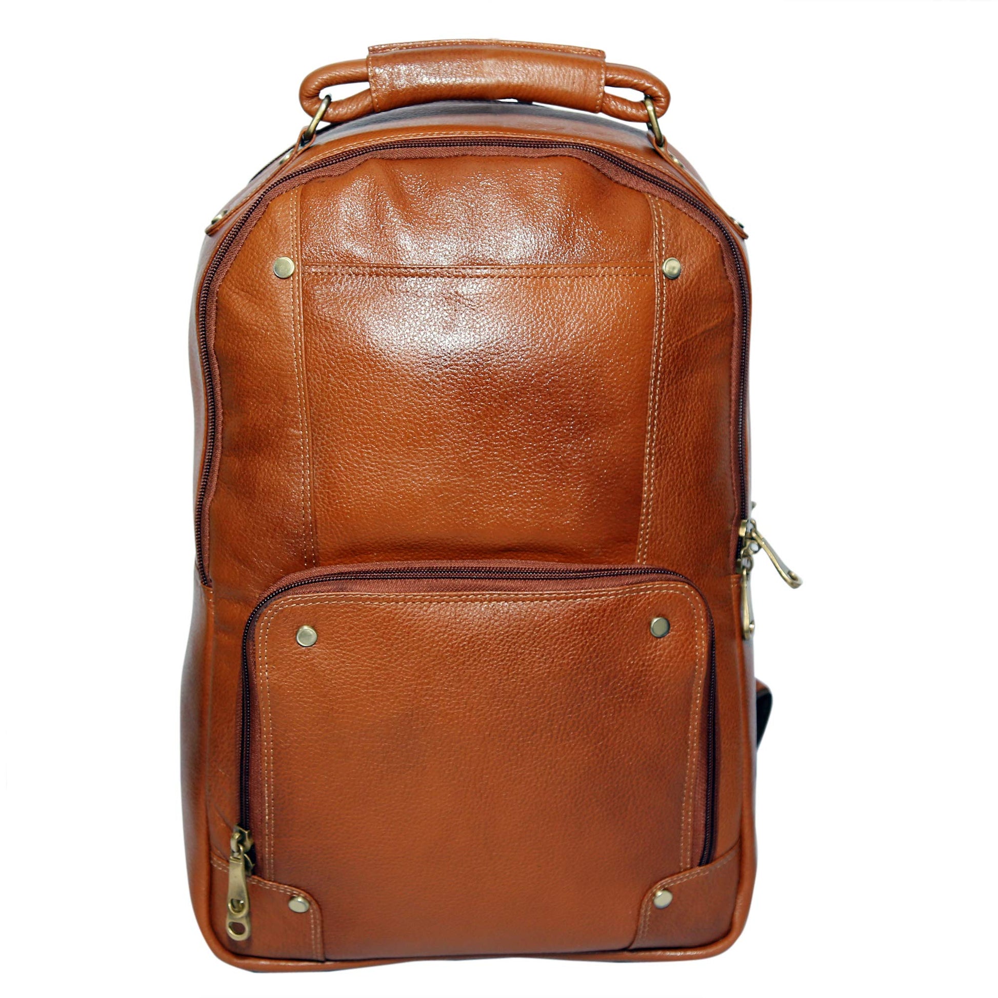 Leathers Villa Men's Leather 15.6'' Laptop Compartment Bag Backpack (Tan)