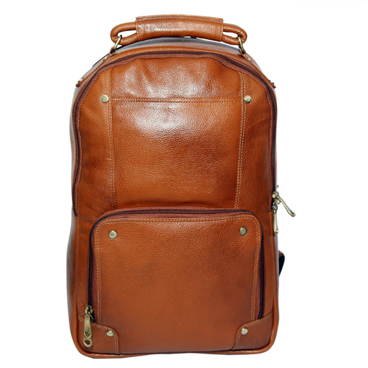 Leathers Villa Men's Leather 15.6'' Laptop Compartment Bag Backpack (Tan)