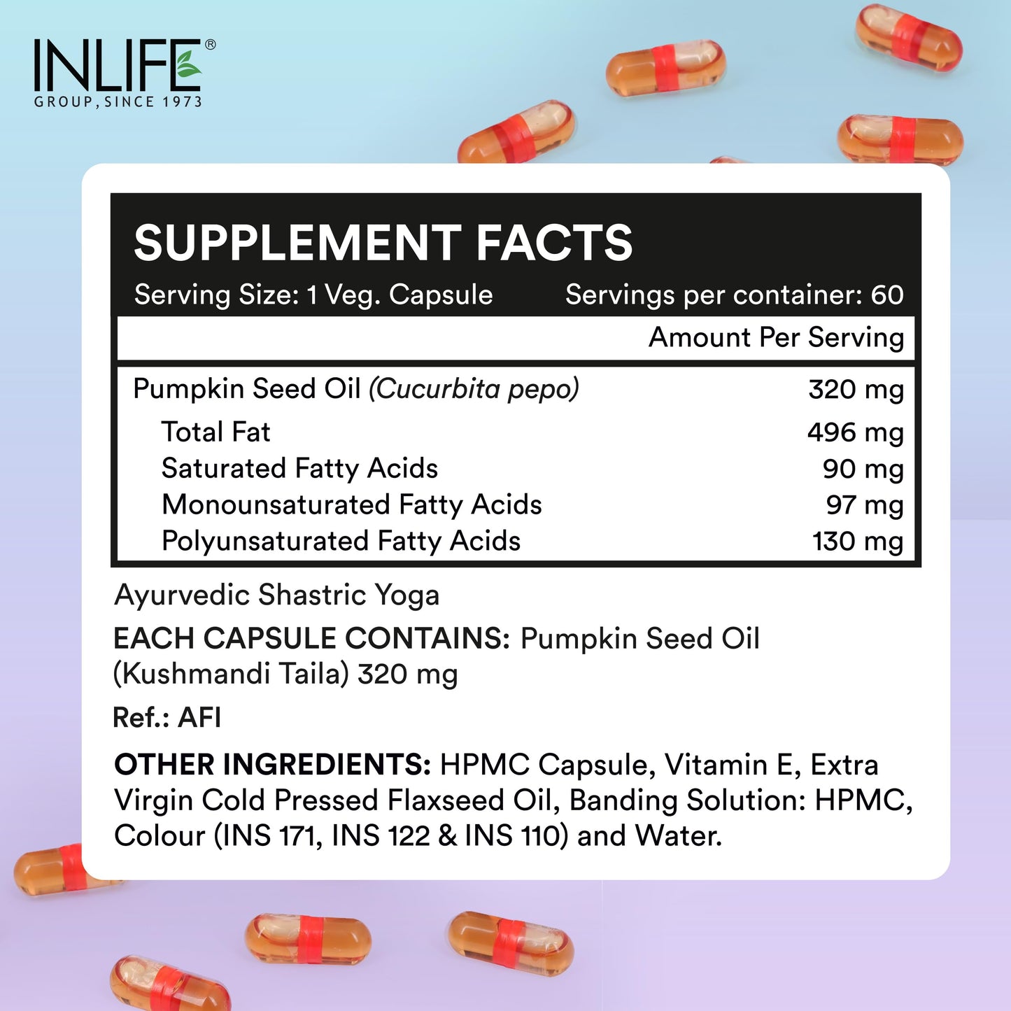 INLIFE Pumpkin Seed Oil, Extra Virgin Cold Pressed, Plant Based Phytosterols, Hair & Prostate Health, Men Women, 60 Veg Capsules