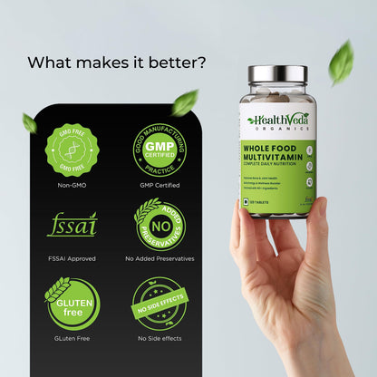 HEALTH VEDA ORGANICS PRIVATE LIMITED Whole Food Multivitamin With Natural Vitamins & Minerals I 120 Veg Tablets I Best For Energy, Brain, Heart & Eye Health I For Both Men & Women