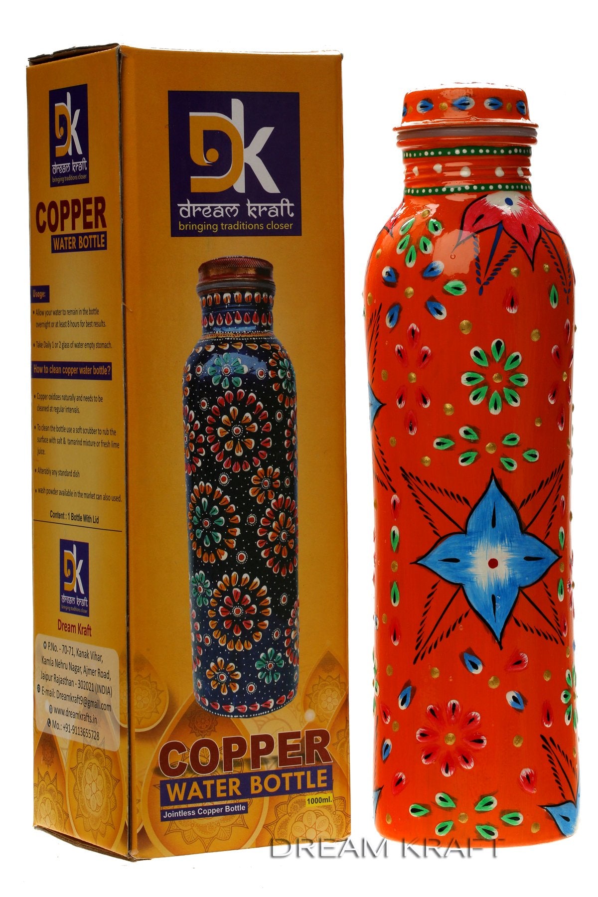 DreamKraft 100% Pure Handmade Copper Water Bottle,Joint Free & Leak Proof for Ayurvedic Health Benefits -600 ML