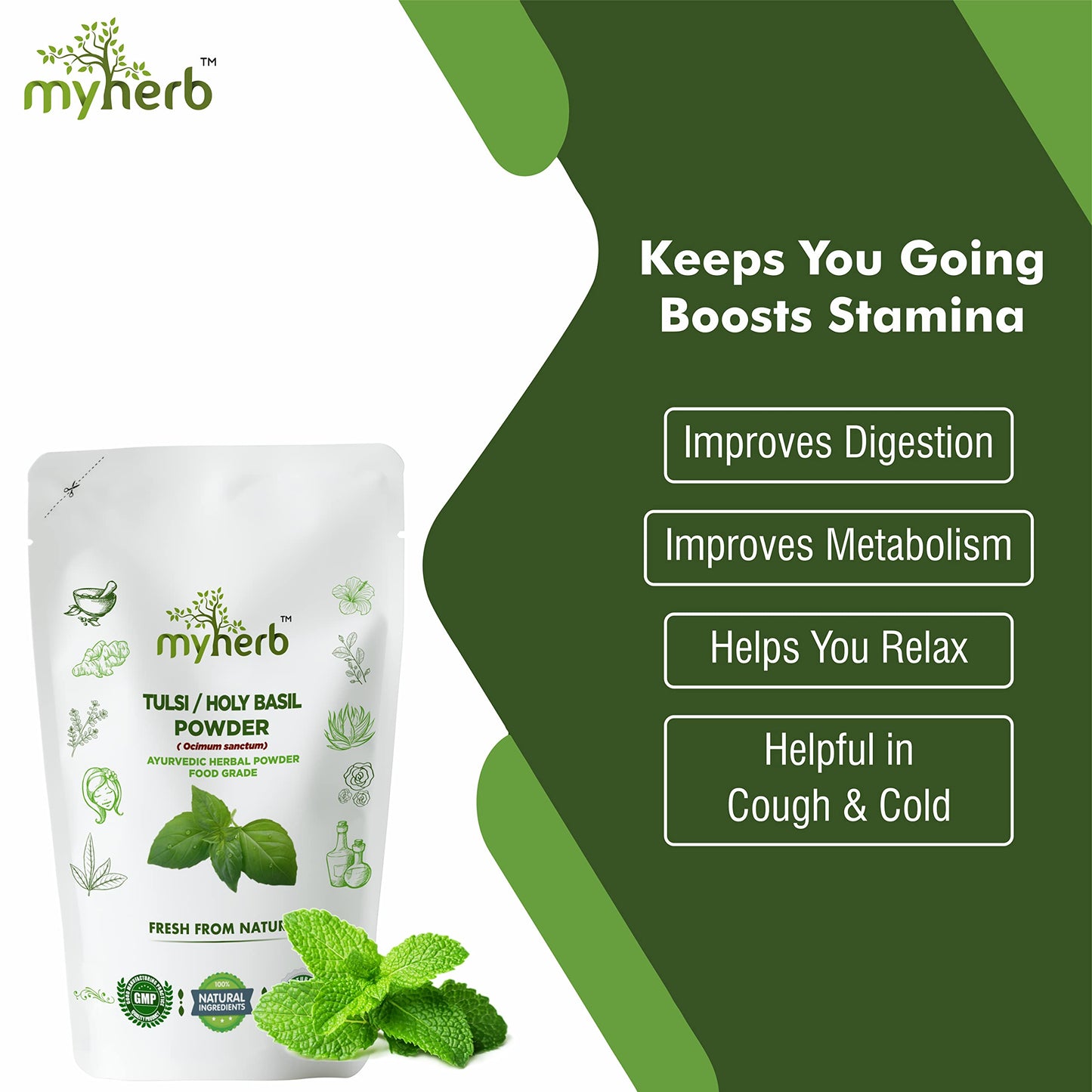 MYHERB 100% Natural Organic Tulsi Powder (Ocimum Sanctum) Holy Basil || 227 Gm/0.5 Lbs || Ayurvedic Powder || Boost Immunity, Metabolism || For Men & Women