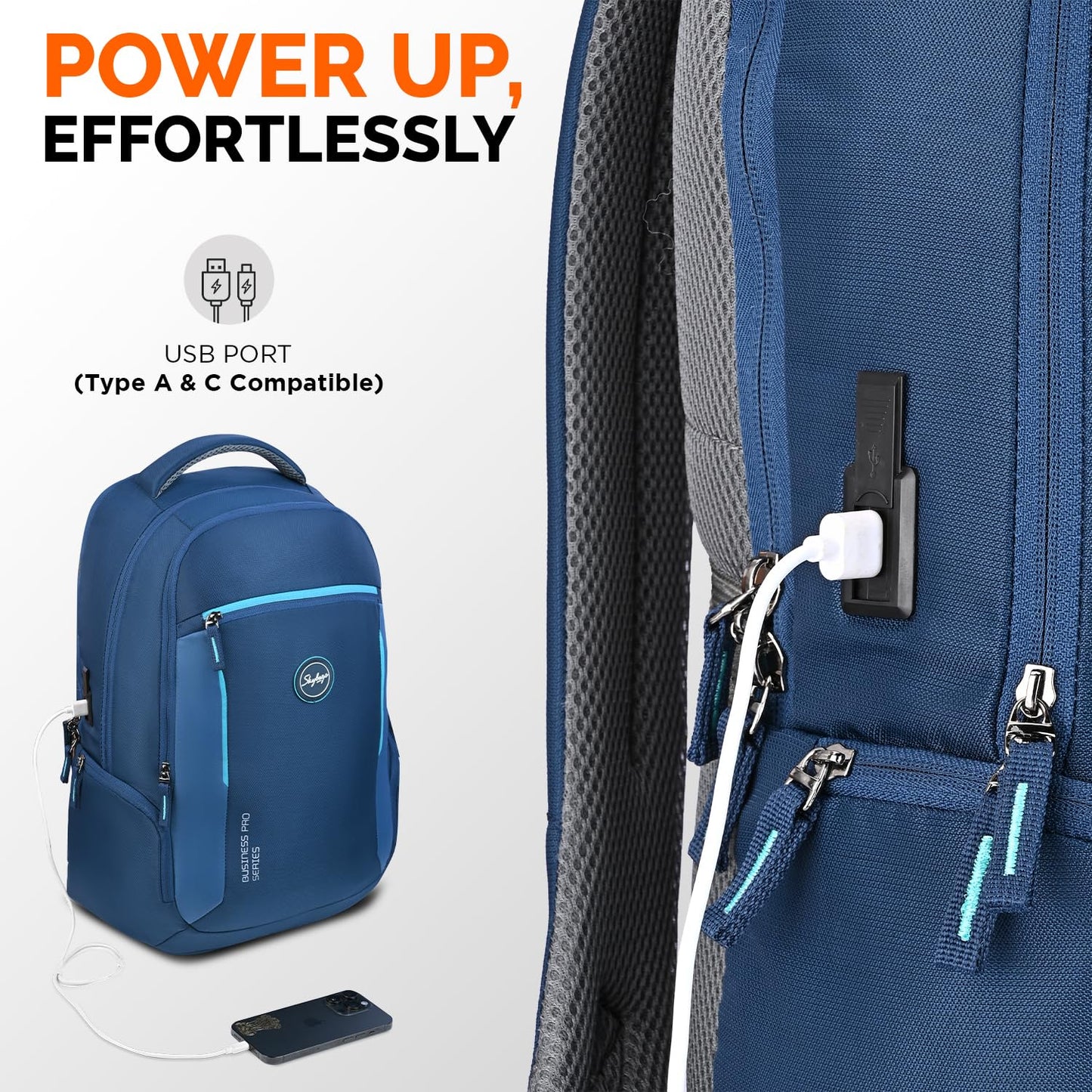 Skybags Propack Max 17 Inch Compatible Anti‑Theft Laptop Backpack 35L | 3 Compartments with USB Charging Port & Rain Cover | Air Mesh Back Panel | Office & Travel Backpack for Men & Women (Blue)
