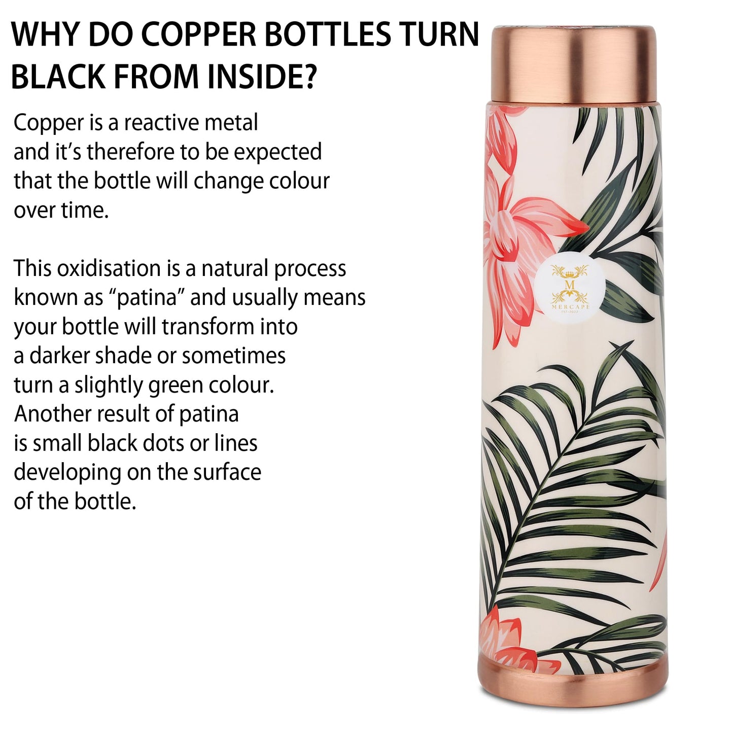 MERCAPE® - Copper Bottles for Water with Leak Proof Lid | 100% Pure Copper Bottle | BPA Free & Non Toxic | Printed Ayurvedic Copper Bottle for Health Benefits - 950 ML