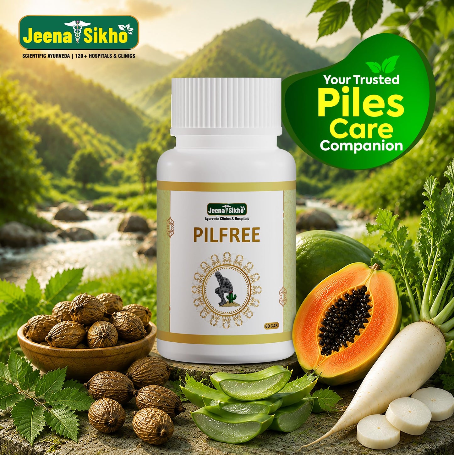 Jeena Sikho Pilfree | Herbal Supplement For Piles Care | Naturally Blended With Neem, Harad, And Papita | Ayurvedic Remedy For Better Digestion And Gut Health, 60 Capsules (Pack of 1)