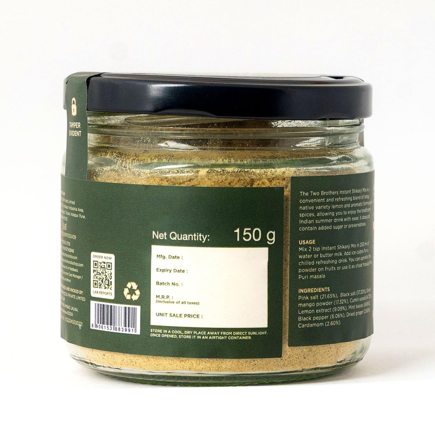 Two Brothers Organic Farms Instant Shikanji Mix - 150g | Essence of Tangy Lemons and Aromatic Farm-Grown Spices in a Ready-To-Mix Powder | Free from Artificial Ingredients