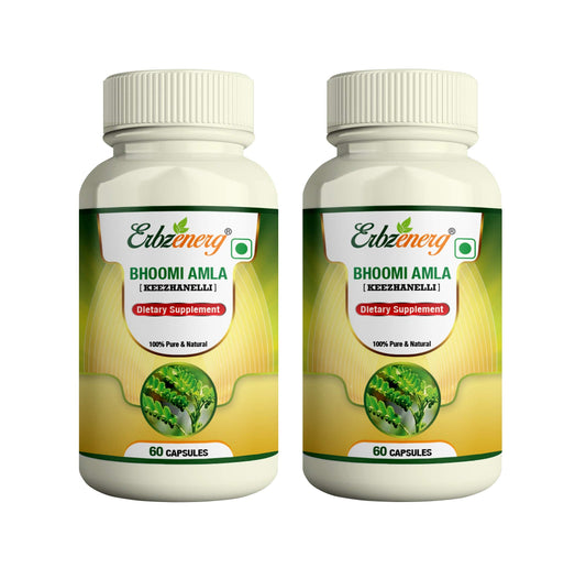 ERBZENERG® Phyllanthus Niruri (Kilanelli)(Bhumi Amala) tamalaki 60 Capsules (Pack of 2)