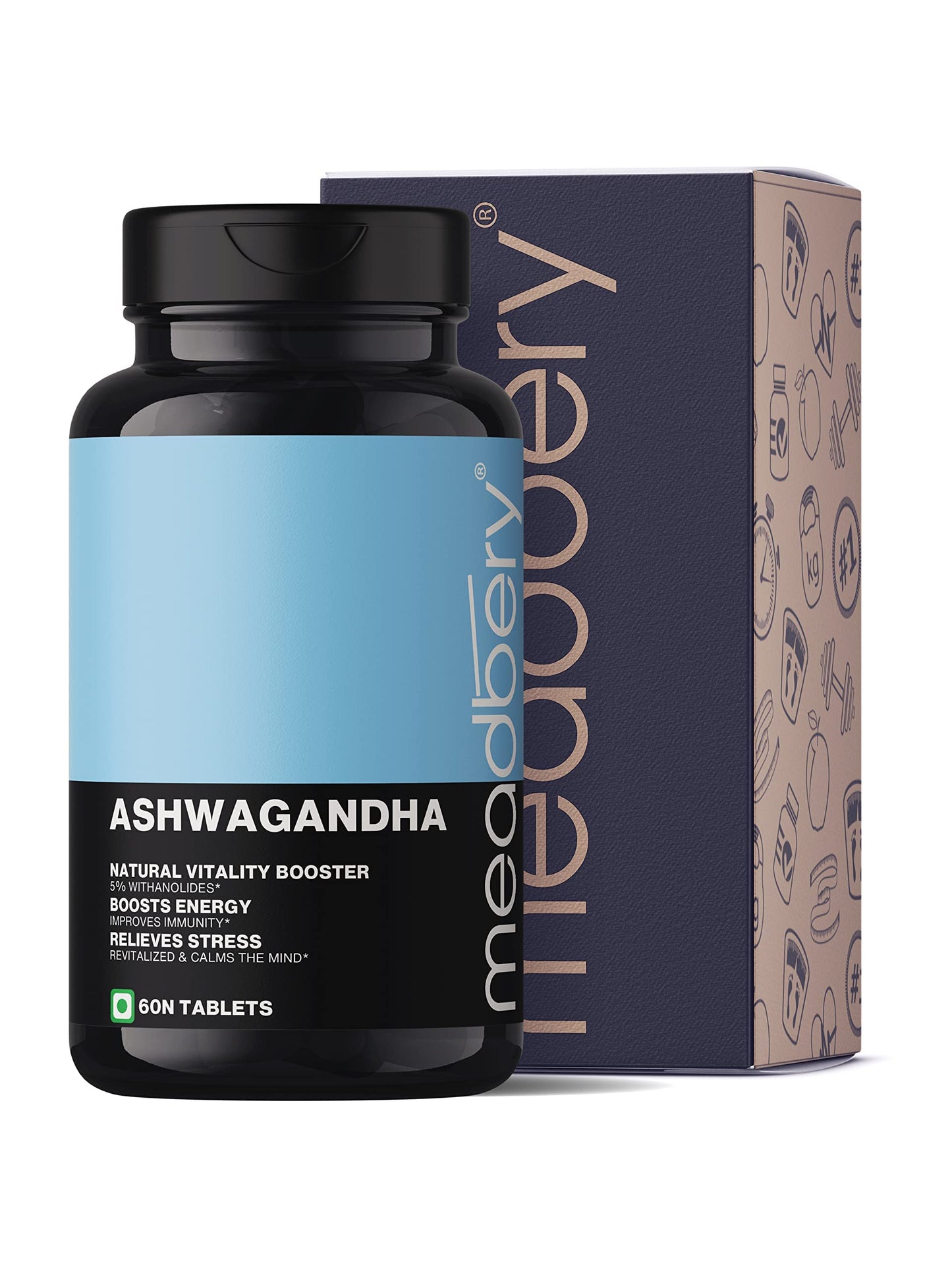 Meadbery Ashwagandha Tablet, 1000mg of True Himalayan Ashwagandha Tablet, Energy and Immunity Booster Ashwagandha Capsules for Men and Women, Clinically Researched Ingredients (60 Tablets)