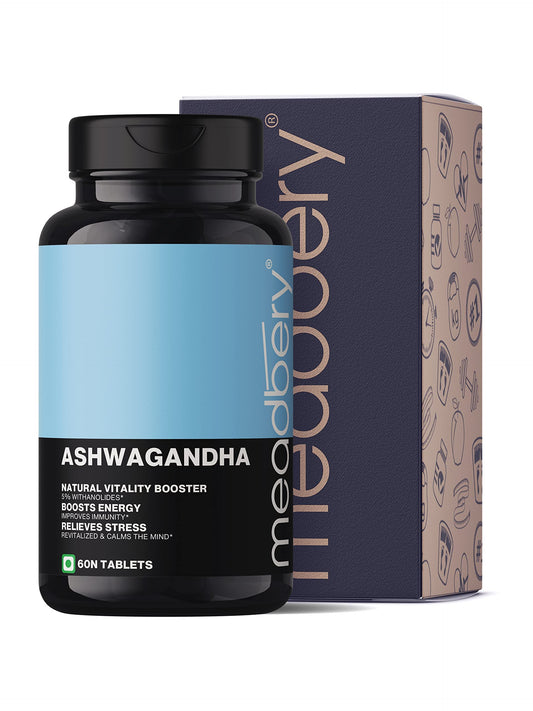 Meadbery Ashwagandha Tablet, 1000mg of True Himalayan Ashwagandha Tablet, Energy and Immunity Booster Ashwagandha Capsules for Men and Women, Clinically Researched Ingredients (60 Tablets)