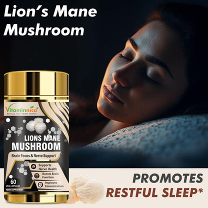 Vitaminnica Lion's Mane Mushroom 500mg- 60 Vegan Capsules | Nootropics for Brain Health & Focus