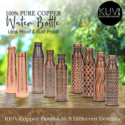 KUVI Copper Water Bottle 1 Litre | Leak Proof, Durable & Rust Proof | Ayurveda and Yoga Health Benefits | Eco Friendly Water Bottle 1000 ml | Office/Gym/Travel Bottle (Dotted Design)