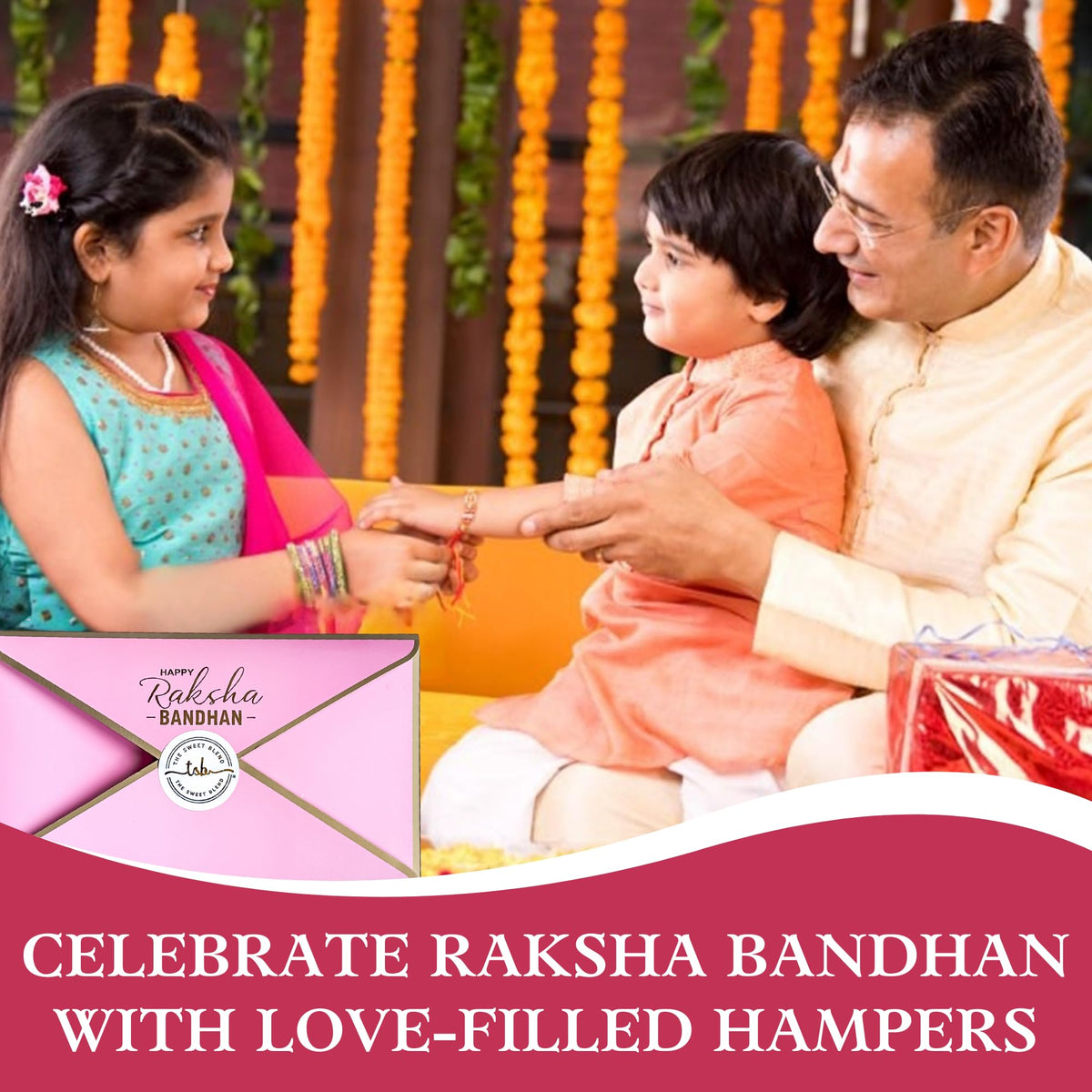 THE SWEET BLEND Raksha Bandhan - Rakhi Gift Hamper 700g Soan Papdi & Kaju Katli with Red Kundan Rakhi | Traditional Indian Mithai & Designer Rakhi Combo