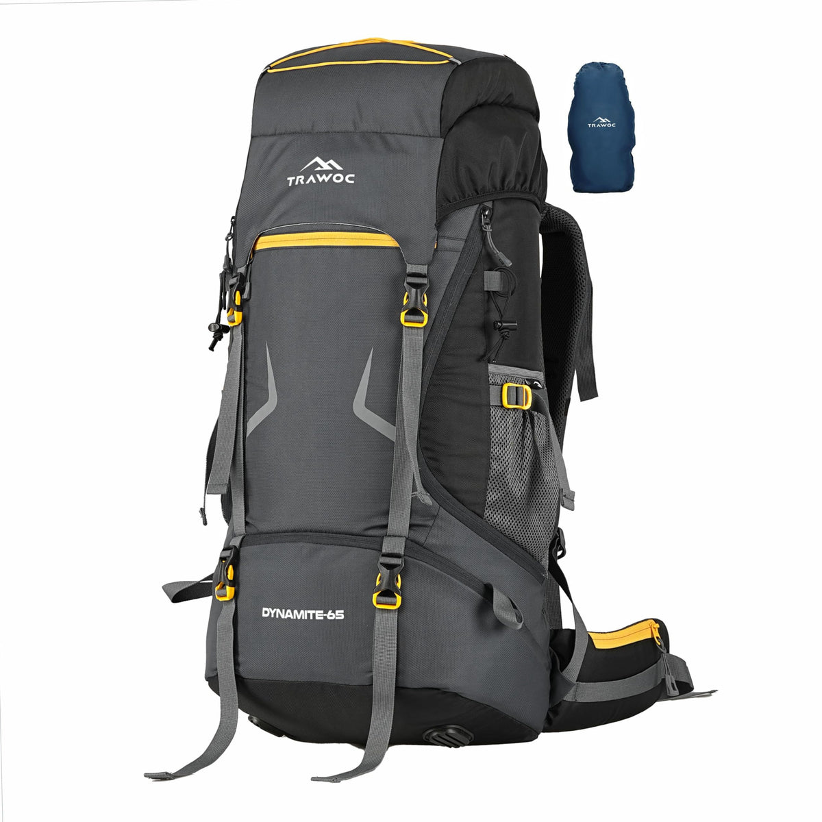 TRAWOC DYNAMITE 65L Travel Backpack for Hiking Trekking Bag Camping Rucksack for Men & Women with Rain Cover/Shoe Compartment MHK002, 3 Year Warranty, Grey