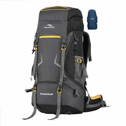 TRAWOC DYNAMITE 65L Travel Backpack for Hiking Trekking Bag Camping Rucksack for Men & Women with Rain Cover/Shoe Compartment MHK002, 3 Year Warranty, Grey