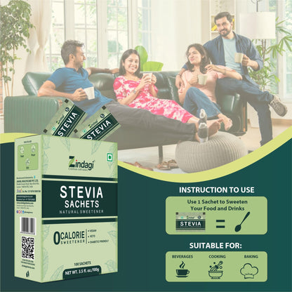 Zindagi Stevia Dry Leaves & Stevia Sachets | Stevia Sugar Free & Zero Clorie Sweetener | Stevia Combo Pack