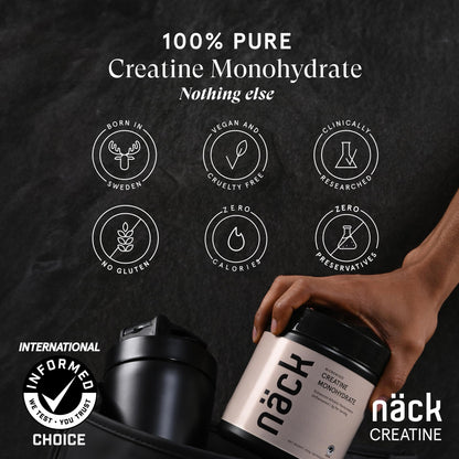 Näck Micronised Creatine Monohydrate 250gm Unflavoured | 100% Pure | Informed Choice Certified | Strength, Energy, Cognitive & Athletic Performance Supplement | Zero Sugar & Calories