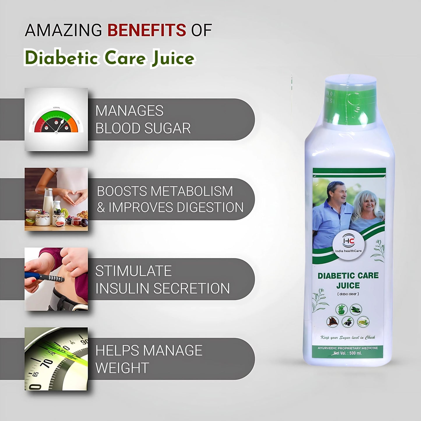 IHC Diabetic Care Juice | Sugar Control Juice | Blend of7 Herbs Jamun, Neem, Karela, Giloy, Haldi, Triphala, Arjun | Helps Control Blood Sugar Level & Reduces Bad Cholesterol | Good for Metabolic & Digestive Health | Health Juice For Diabetic Care (500ml)