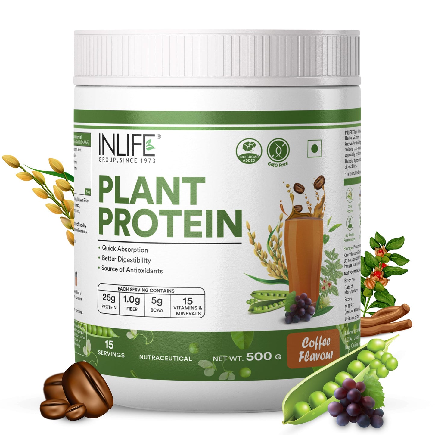 INLIFE Plant Protein Powder - Pea, Quinoa & Brown Rice - 25g Protein -- image 3