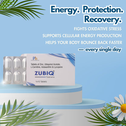 Princeton Healthcare ZUBIQ | Ubiquinol CoQ10 200mg Tablets | L-Carnitine + Astaxanthin + Lycopene + Zinc | Advanced Mitochondrial Energy & Antioxidant Support | 10 Tablets