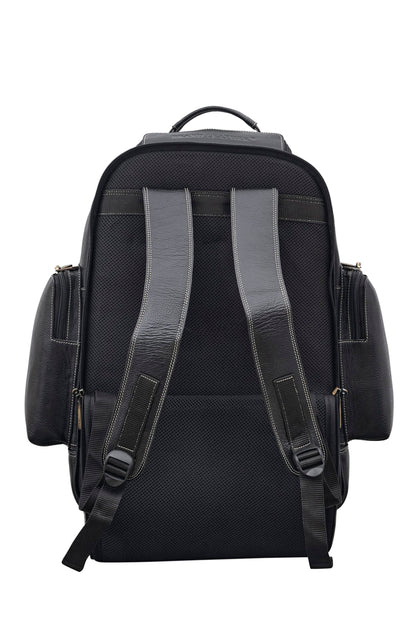 BRAND LEATHER Rolling Backpack Wheeled Laptop Backpack for Travel, Trolley Luggage Suitcase Compact Business Bag Student Laptop Bag for Men Women (Black)
