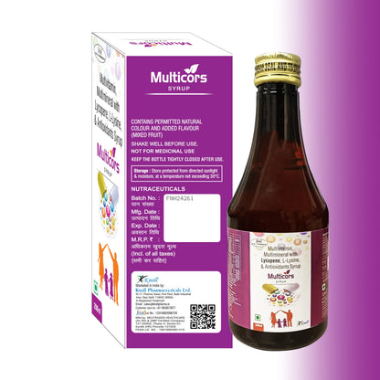 Knoll Healthcare MULTICORS Multivitamin & Multimineral with Lycopene, L-Lysine, & Antioxidants Syrup 200ML