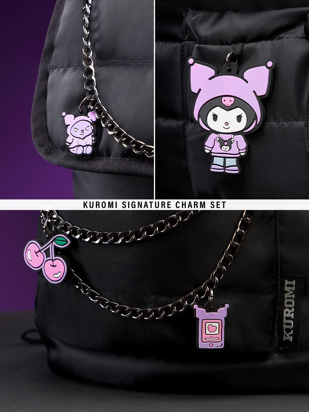 The Souled Store Hello Kitty: Kuromi Pack Backpack Officially Licensed Sanrio 18L Water Resistant Laptop Backpack Unisex Travel College Office Bag with Kuromi Charms