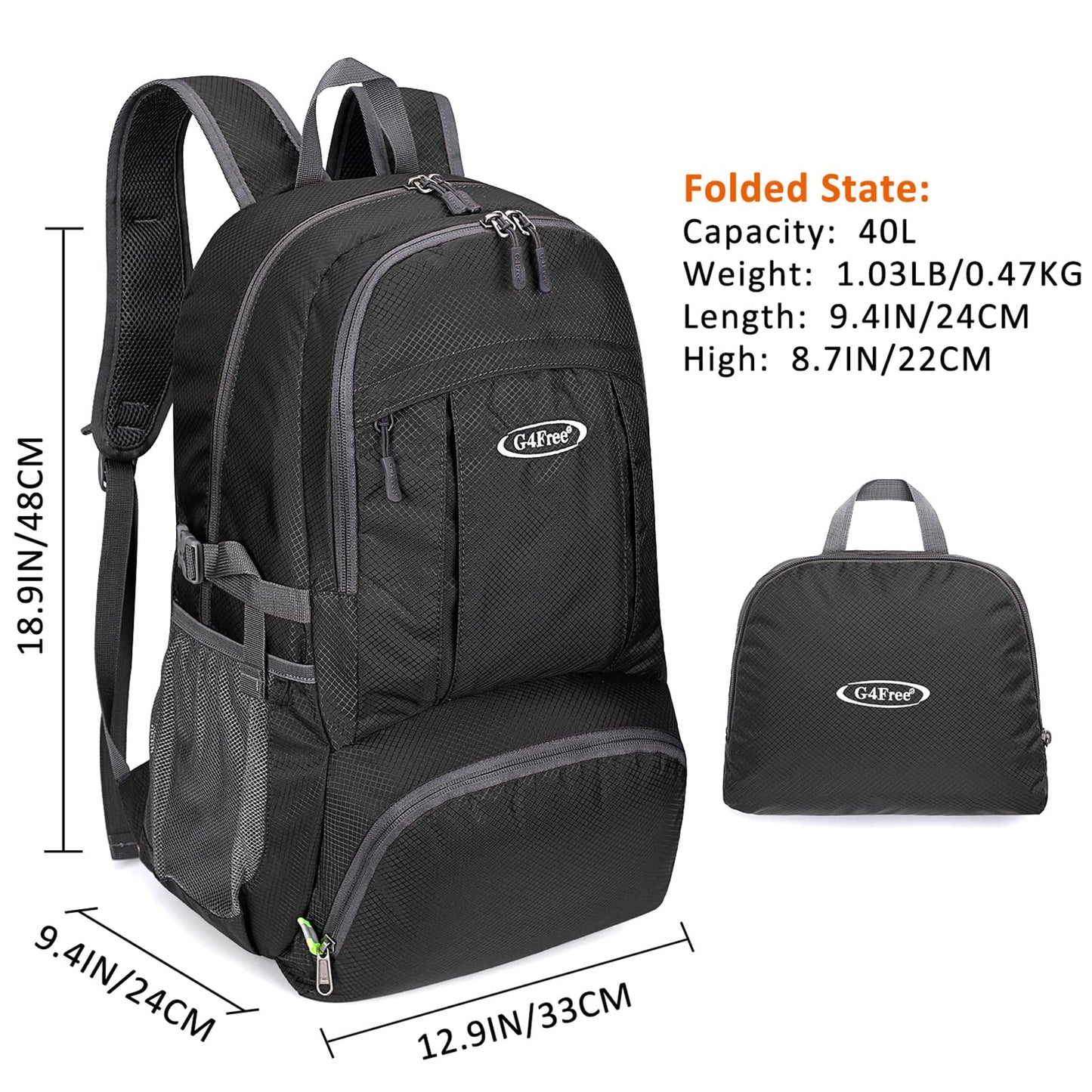 G4Free 40L Lightweight Packable Hiking Backpack with Wet Pocket, Wateproof Handy Foldable Camping Outdoor Travel Daypack